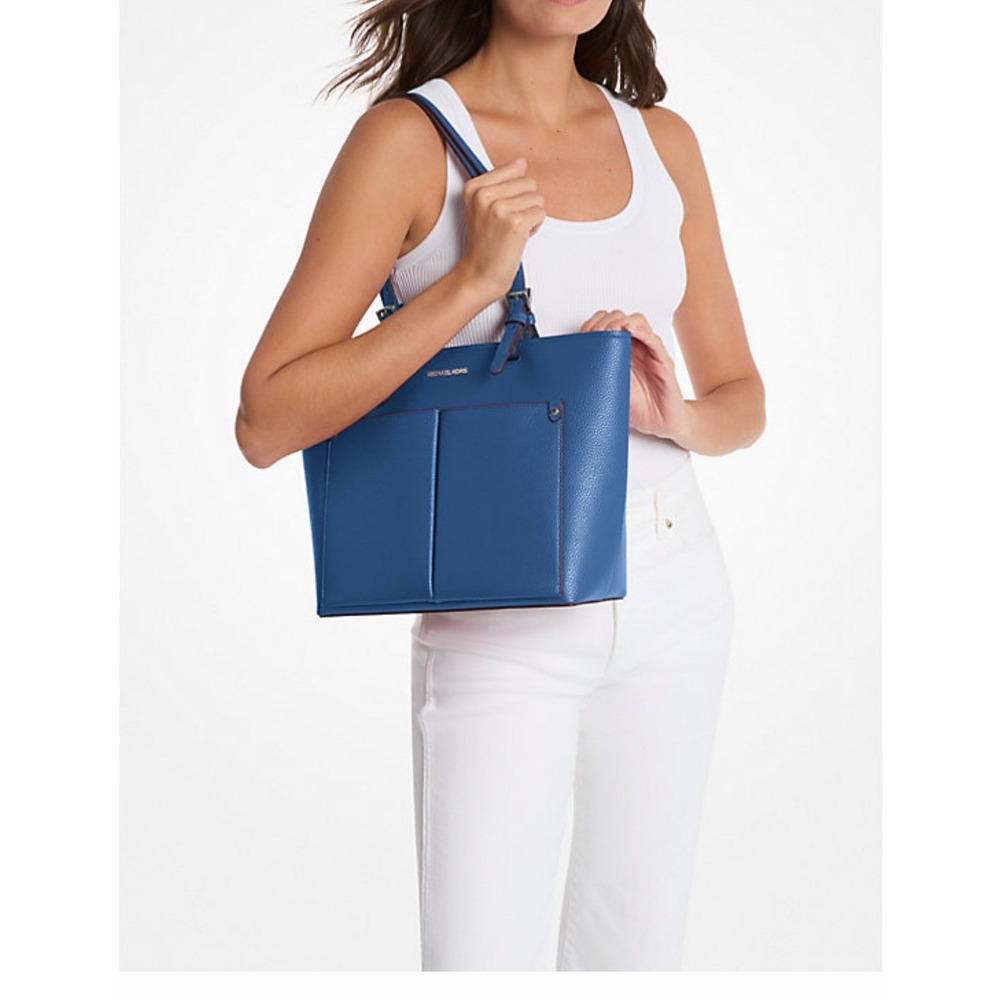 Michael‎ Kors Bedford Medium Top Zip Pocket Tote Cobalt Blue Pebbled Leather Bag